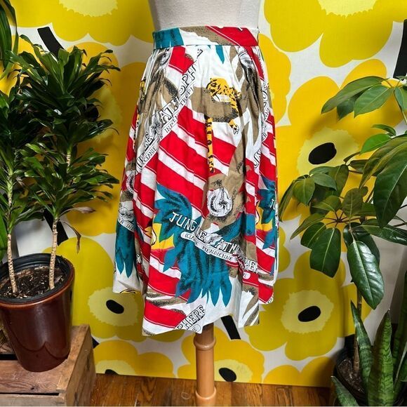 Handmade One of a Kind Vintage 80s 90s Tropical Jungle Fit Flare Swing Skirt - Picture 3 of 7